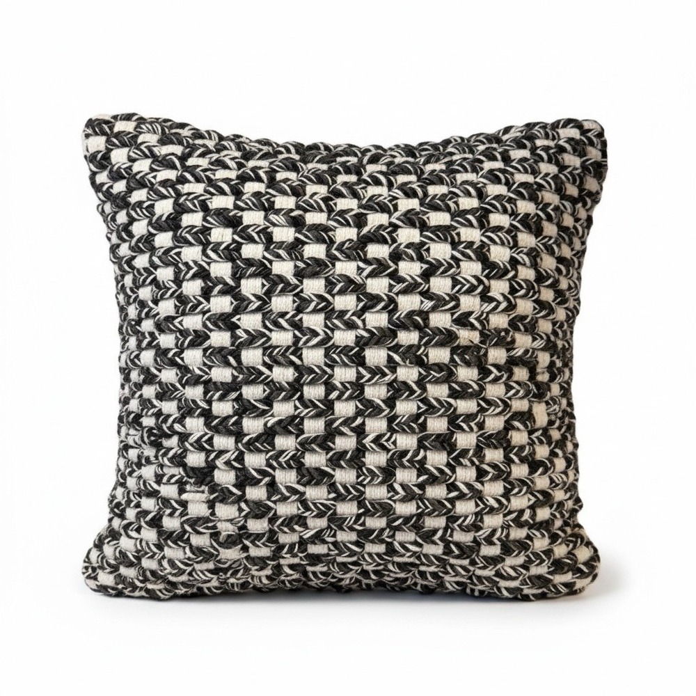 NEW Pottery Barn Cadyn Outdoor Pillow 20" Woven Black White